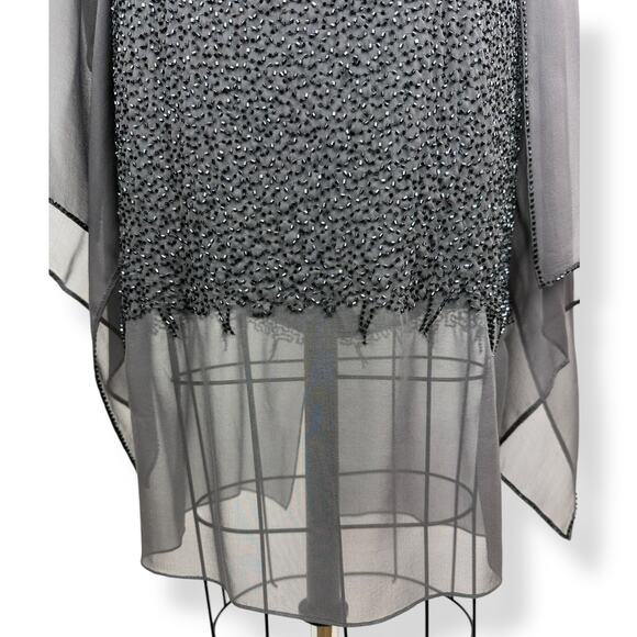 BASIX II pure silk gray beaded cocktail party dress with matching shawl SIZE 12 - Picture 12 of 16